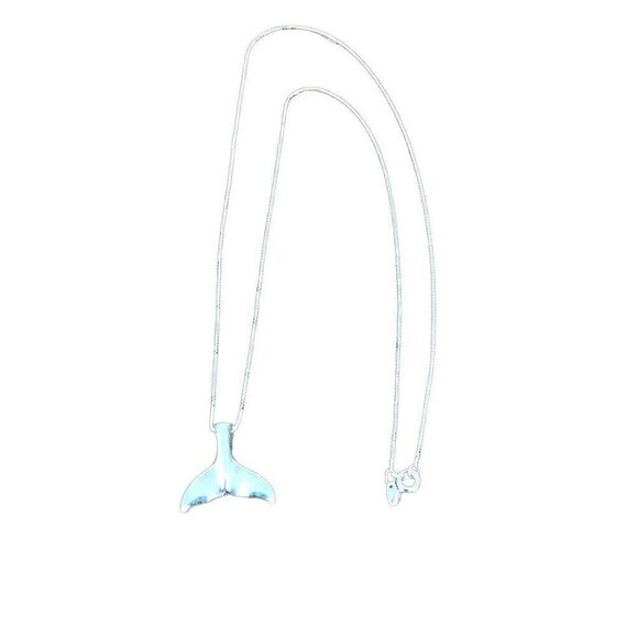 Necklace, Sterling Silver Whale Tale Pendant, Necklace, Handmade, Artisan, 18", - Picture 3 of 5